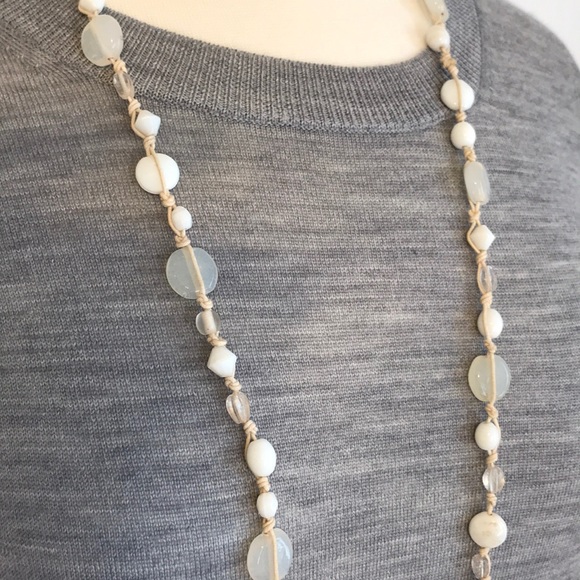 White Glass Bead and Rope Necklace - Picture 5 of 5